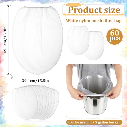 IANFAN 60 Pcs Paint Strainer Bags, 5 Gallon Fine Mesh Filter Bag Disposable Paint Bucket Strainer Bag with Elastic Top Opening Hydroponic Filter Tool for Gardening