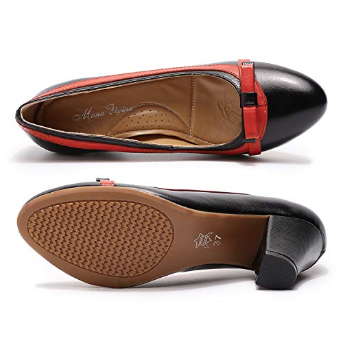 Image of Mona flying Women's Leather Chunky Pumps Dress High Heel Office Work Shoes