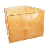 ARTOUARZAZATE Square Leather Pouf - Moroccan Pouf - Genuine Goatskin Leather - Bohemian Living Room Decor - Hassock & Ottoman Footstool - Unstuffed (Dark Brown, 18" D x 18" W x 14" H)