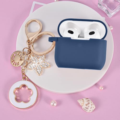 Image of VISOOM Case for Airpods 3 Pink Airpods 3rd Cases 2021 Silicone for iPod 3 Earbuds Case Cover Women Wireless Charging Case with Accessories Girl Bling Keychain for Apple Ear Buds 3rd Generation