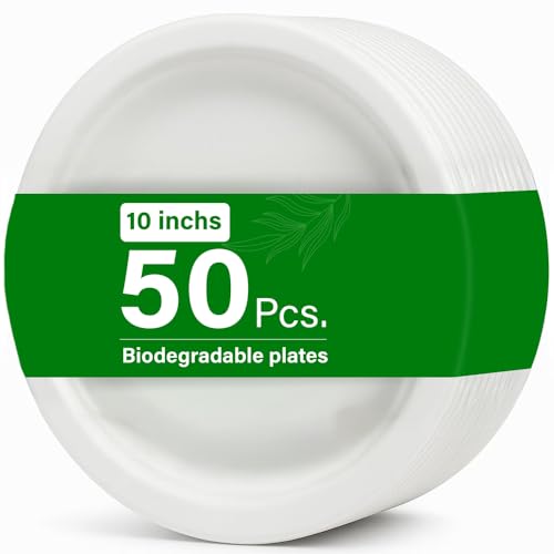 50pc 10 Biodegradable Bagasse Plates Extra Strong Eco Friendly Compostable Plates Made From 100% Natural Sugarcane Fibre Oil And Cut Resistant Perfect For Parties And Everyday Use