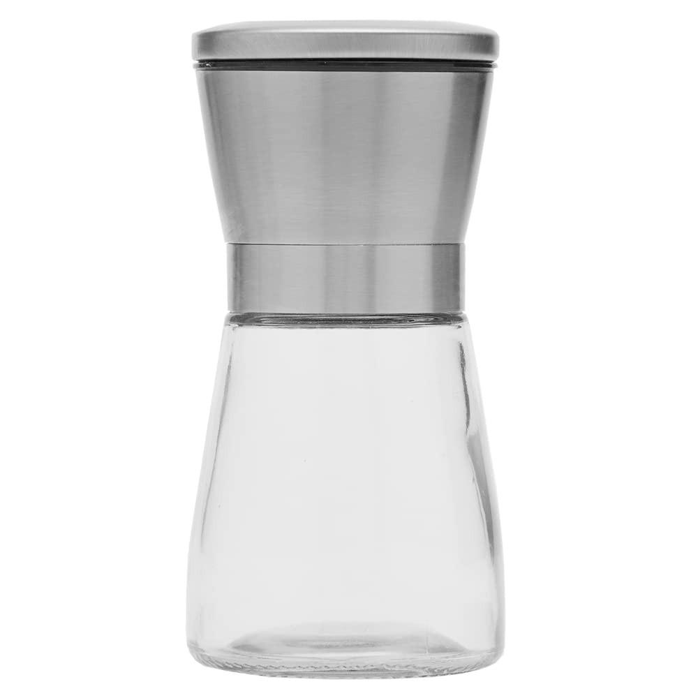 Home Basics Spice Mill | Made of Glass & Steel | Clear Walls for Viewing Spice | Snug Fit Lid | Turn Dial for Desired Coarseness
