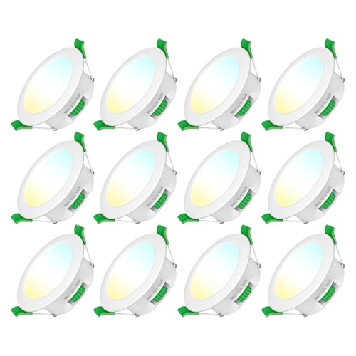Jaenmsa Faretti Led da Incasso per Cartongesso 230V, 7W Foro Φ 65-75mm, IP44, Dimmerabile, Faretti LED Soffitto, Bianco Caldo 3000K Bianco Neutro 4000K Bianco Freddo 6500K, Set di 12