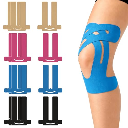 Zueyen 12 Piezas Cinta de Kinesiología, Tapes Precortados para Rodilla y Músculos, Cinta Kinesiológica de Algodón Impermeable para Soporte Articular, Vendaje Neuromuscular Elástico