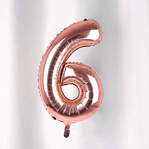 Image of AMFIN Number 6 Foil Balloon Number Balloons for Birthday Six Number Foil Balloon Six Number Props Sixth Birthday - Rose Gold