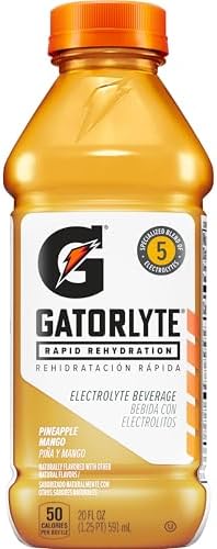 Gatorlyte Rapid Rehydration Electrolyte Drink, Pineapple Mango, 20 fl oz Bottles (12 Pack), Specialized Blend of 5 Electrolytes, Lower Sugar, No Artificial Sweeteners, No Artificial Flavors, Gatorade, Hydration