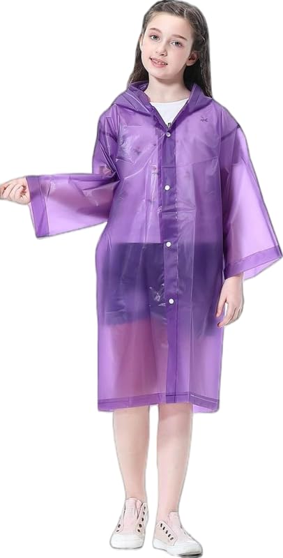 Kids Plain Hooded Raincoat with School Bag & Side Pocket| Rain Fighter I Rain Coat for Boy's I Girl's with Carrying Pouch (Universal, Purple) (Multisize)-image-24