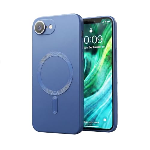 Image of amazon basics Premium Mag-Safe Case for iPhone 16E | Shockproof & Anti-Scratch Cover | Soft Silicone with Wireless Charging | Camera Lens Guard - Blue