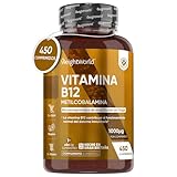 Vitamina B12 1000mcg 450 Comprimidos Veganos, Más de 1 Año de Suministro - Reduce Cansancio y Fatiga, Contribuye al Funcionamiento Normal del Sistema Inmunológico, Metilcobalamina B12 100% Pura