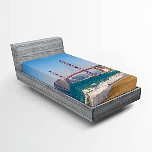 Ambesonne Beach 2 Pack Fitted Sheet, Coastline Seascape Ocean, Bed Cover All-Round Elastic Deep Pockets 2 Pieces, Package Contains 2 Twin XL Size Fitted Sheets, Blue Turquoise