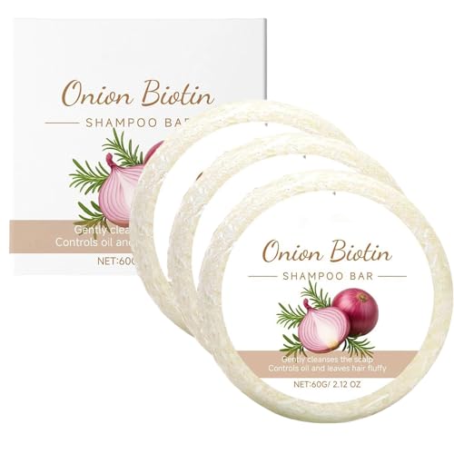 3Pc Onion Biotin Shampoo Bar, Oignon Romarins Shampooing Savon, Nourrissants Purifiants Solide Naturel Biotine Shampoo De Barre À L'Oignon Pour Fins and Gras Cheveux