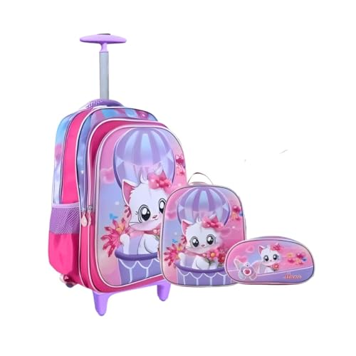 Kit Mochila Rodinha 3d Lancheira Estojo Gatinha Escolar Kit Mochila Rodinha 3d Lancheira Estojo Gatinha Escolar