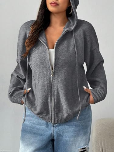 SOLY HUX Women's Plus Size Zip Up Hooded Cardigan Sweaters Long Sleeve Knitted Jacket Outerwear Fall Clothes2