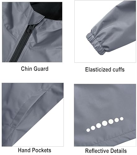 Image of Boys Girls Rain Jackets Waterproof Hooded Fleece Raincoats Lightweight Windbreakers for Kids