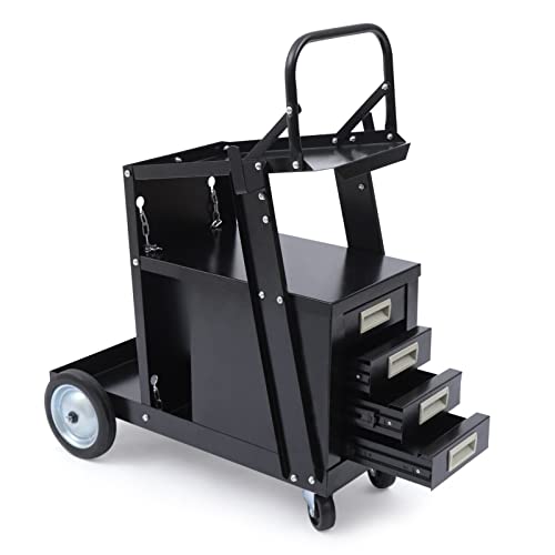 Steel Cabinet Welding Cart w/Wheels and Gas Tank Storage for TIG MIG Welder Welding Welder Cart MIG TIG ARC Plasma Cutter Tank Storage OR W/4 Drawer Cabinet Plasma Cutting Equipment