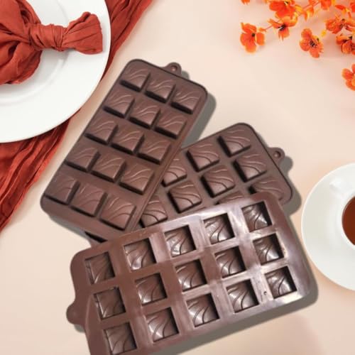 Image of ARTO Zigzag Wave Silicone Chocolate Mould | 15 Cavity Fan Design Tray | Unique Abstract Shape for DIY Modern Chocolates & Cake Decor | Non-Stick Baking Mould (Brown)