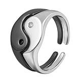 Durlo Juego de anillos de pareja Yin Yang: anillos de compromiso ajustables a juego en oro blanco y negro para amantes, un regalo significativo para él y para ella.