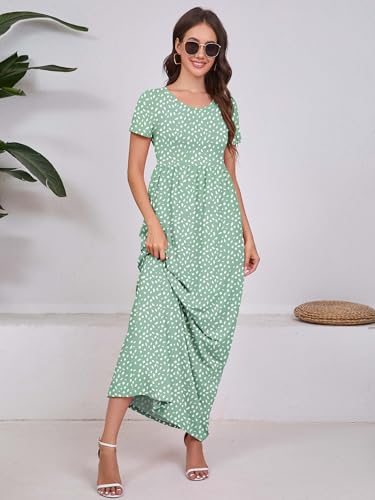 Image of DEARCASE Maxi Dress for Women Short Sleeve Casual Summer Loose Plain Comfy Long Dresses with Pockets
