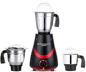 SilentPowerSunmeet NECKLACE 1000W Mixer Grinder with 3 Stainless Steel Jars (1 Wet Jar, 1 Dry Jar and 1 Chutney Jar), BLACK-RED.Make In India