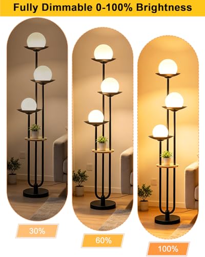 Image of Lightdot 3-Globe Dimmable Floor Lamp with Table Modern Floor Lamps with 5Lbs Heavy Base for Wedding /Party 3000K Warm White Bulbs Included Black Standing Lamp for Living Room /Bedroom /Sofa Beside /Corner
