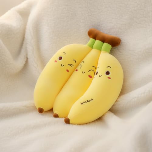 Image of Banana Bunch Plush Stuffed Toy Pillow with Smiley Faces for Kids, Huggable Plush Doll Toy for, Pillow for, Room Decoration (30 cm)