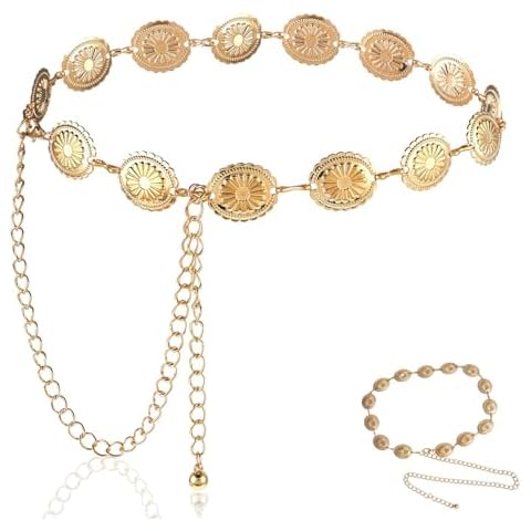 YSBCNK Adjustable Gold Concho Chain Belt Cover