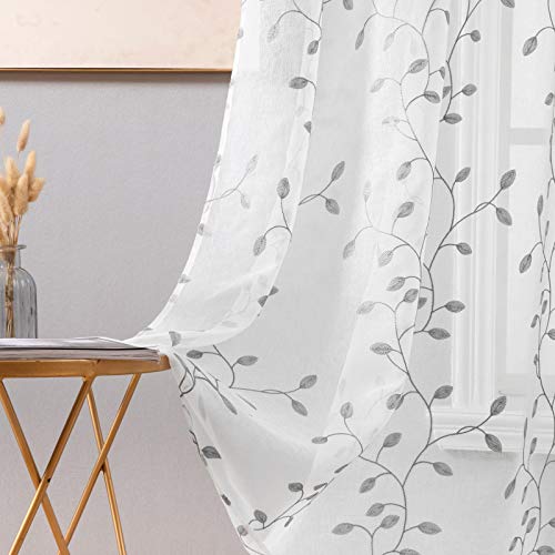 MIULEE Lot de 2 Voilages à Oeillet Moustiquaire Broderie Decoration en Polyester Motifs de...