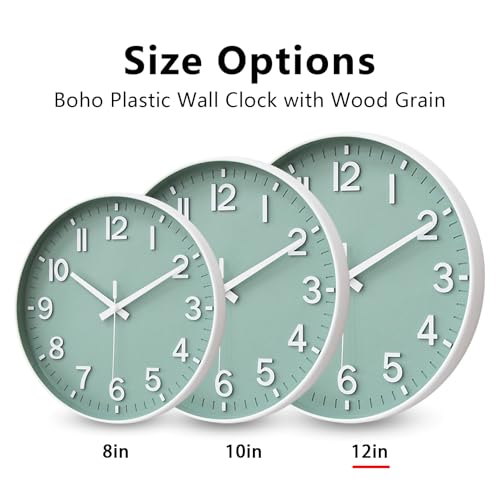 Image of HZDHCLH Wall Clocks Battery Operated,Wall Clock Green,12 inch Wall Clock Silent Non Ticking Modern 3D Numbers for Kitchen Bedroom Living Room Office Classroom Decor