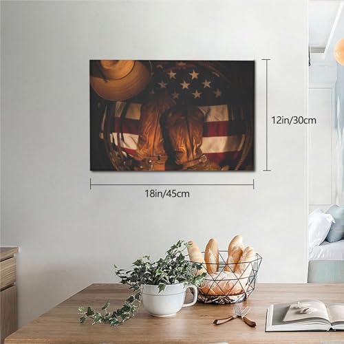 Drapeau américain et bottes de cowboy sur toile, l'esprit de liberté