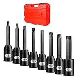 Pgroup 1/2' Drive Impact Torx Star Bit Socket Set, 8-Piece Extra Long, S2 & Cr-Mo Steel for Automotive Repair and Mechanical Maintenance, Heavy Duty Storage Case