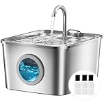 Fontanella per Gatti Acciaio Inox: 2,6L Fontana per Gatti, Ultra Silenzioso, Quadruplo Filtrazione, Cavo Automatico Fontanella Gatto con Rubinetto 3 Filtri e 3 Spugne LED, Facile da Pulire