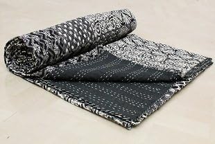 Handmade Hand Block Printed Indian Kantha Bed Cover