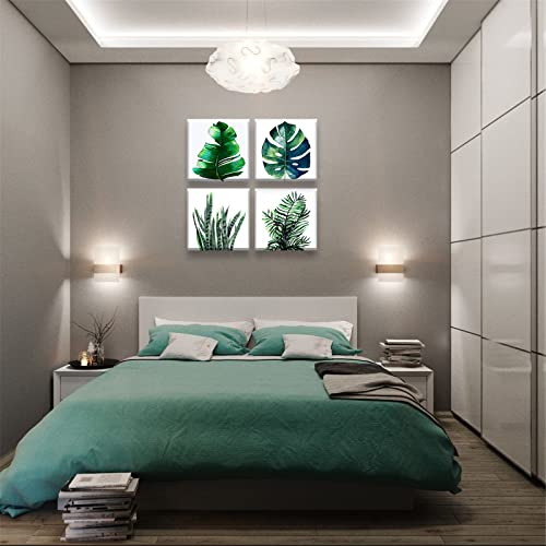 Efask Pictures Green Leaf Prints - Framed Tropical Wall Art Natural Eucalyptus Monstera Foliage Canvas Artwork 4 Pieces 12X12 Inches Plant Posters For Bedroom Kitchen Office Dorm Living Room Decor #TOP3
