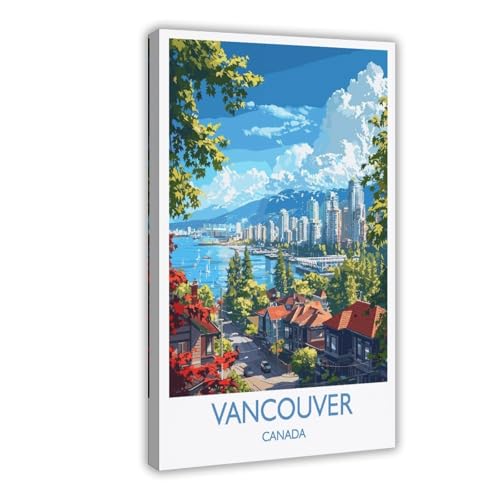 WANXU Travel Poster of Vancouver, Canada Canvas Poster Bedroom Decor Office Room Decor Gift Frame 24x36inch