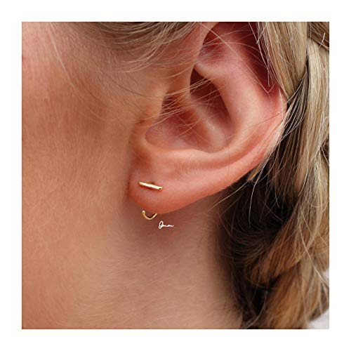 Half Hoop Earrings Gold Plated 925 Sterling Silver Bar Huggie Hoop Earrings For Women Open Hoop Earrings Small Hugger Hoop Earrings #TOP2