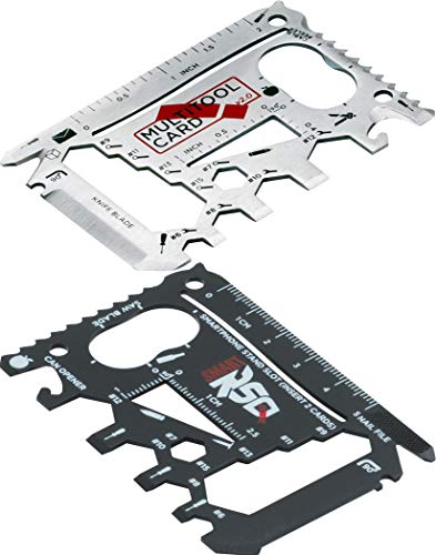 Cool Gadgets for Men: Pack of 10 37-in-1 Black Wallet Multitool Card Gift Set- Black Edition v2.1 + Pack of 10 37-in-1 EDC Credit Card Multitool Gift Set - Silver Edition