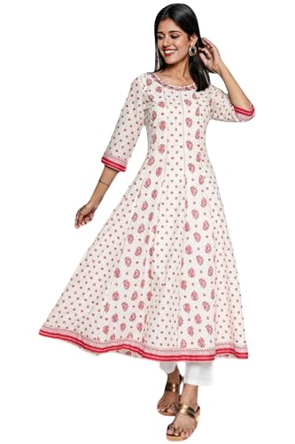 Anarkali en coton de qualité Aurelia Kurta blanc au design abstrait exclusif