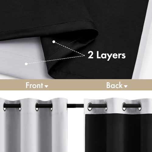 Image of MIULEE Greyish White 100% Blackout Curtains for Bedroom 40x84 Inch Long | 2 Thick Layers Thermal Insulated Window Curtains with Black Liner, Noise Reducing Grommet, Drapes for Living Room, 2 Panels