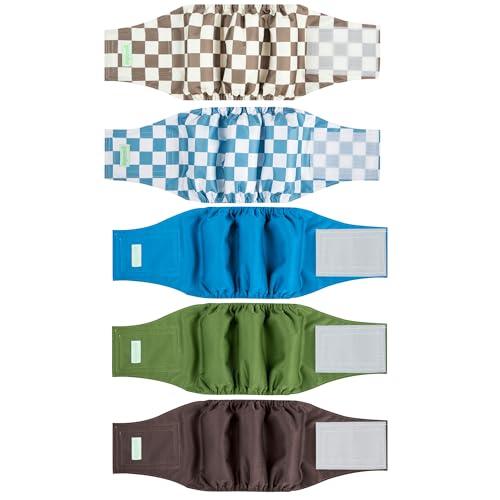 Image of wegreeco Small Dog Diapers Male,Reusable Belly Bands for Male Dogs,Washable Doggie Puppy Male Diapers Wraps,Medium Large Size (5 Pack Large, Blue Coffee Checkerboard)