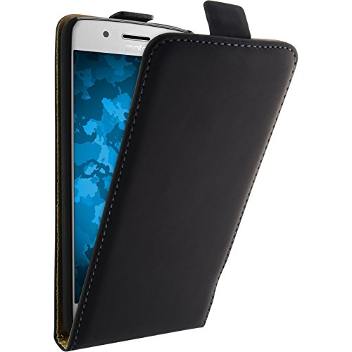 PhoneNatic Kunst-Lederhülle kompatibel mit Lenovo Moto G5 - Flip-Hülle schwarz + 2 Schutzfolien