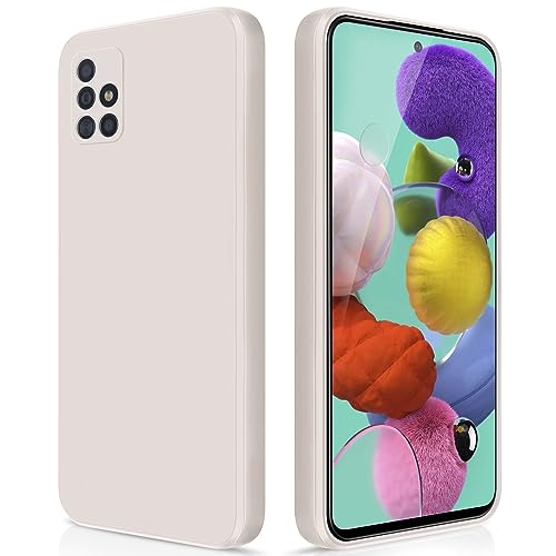 GiiYoon Case Compatible with Samsung Galaxy A51, Silky-Soft Touch Full-Body Protective Phone Silicone Case, Shockproof Cover with Microfiber Lining, off white