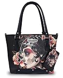 Liquorbrand Gypsy Roses Shoulder Tote Bag and Coin Purse Handbag & Zipper Pouch Duo Sugar Skull Tatt