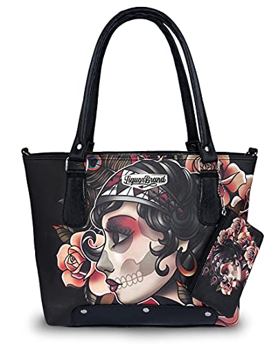 Liquorbrand Gypsy Roses Shoulder Tote Bag And Coin Purse Handbag & Zipper Pouch Duo Sugar Skull Tattoo Art #TOP7