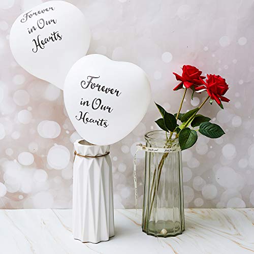 Sumind 60 Pieces Memorial Balloons Funeral Hearts Shape Remembrance Latex Balloons with 2 Rolls Ribbons for Funeral, Condolence, Anniversary, Memorial Decoration(White)