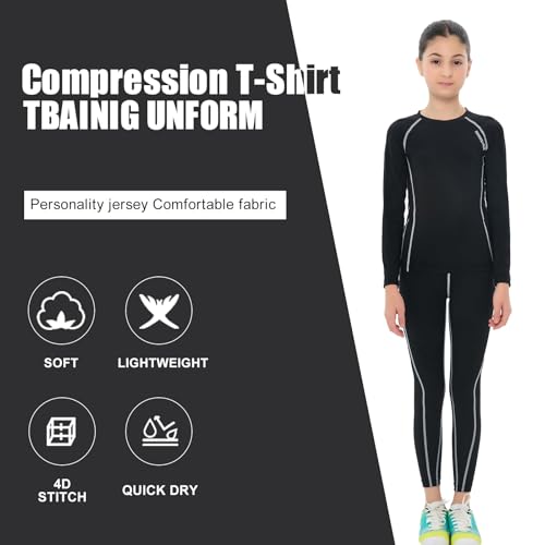 Unisex Kids Compression Shirts Set for Girls & Boys,Kids Long Underwear Base Layer Athletic Leggings4
