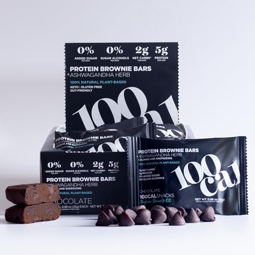 Chocolate Protein Bar Brownie | High Protein, Gluten Free Keto Snack with Vegan Protein for Healthy Gut and Weight Loss | Clean Protein Bars made with Organic Ingredients, Ashwagandha and MCT Oil | Wholesome Yum High Fiber Low Calorie Snacks 100 Calories each | Zero Added Sugar Snacks | 20 Units Snack Box | From 100 CAL SNACKS