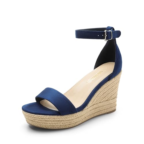 Espadrilles habillées bout ouvert sandales compensées bleu marine femme élastique 40 EU