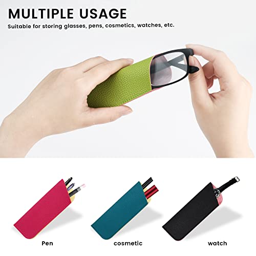 Molshine Portable Leather Small Eyeglasses Pouch,Soft Slip Into Eyeglass Sleeve For Women Men Folding Eyeglass,Reading Glasses #TOP4