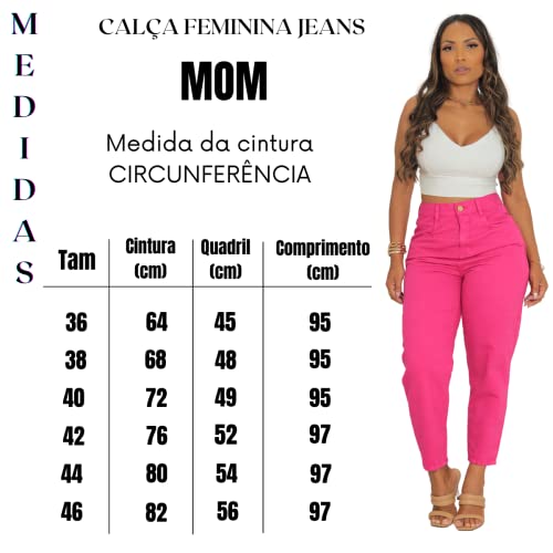 Calça Mom Feminina Slouchy Jeans Sarja Cintura Alta Basica cor:GRAFITE;tamanho:44