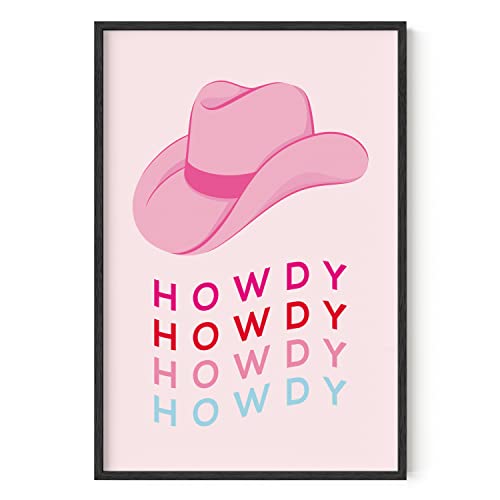 HAUS AND HUES Pink Posters Preppy Poster - Pink Posters for Room Aesthetic Preppy Paintings Dorm Wall Art for College Girls Cutesy Wall Decor (Black Frame, 24x36)
